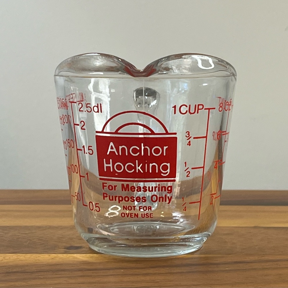 Vtg Anchor Hocking #496 1 Cup/8 oz Measuring Cup Clear Glass Red Lettering USA